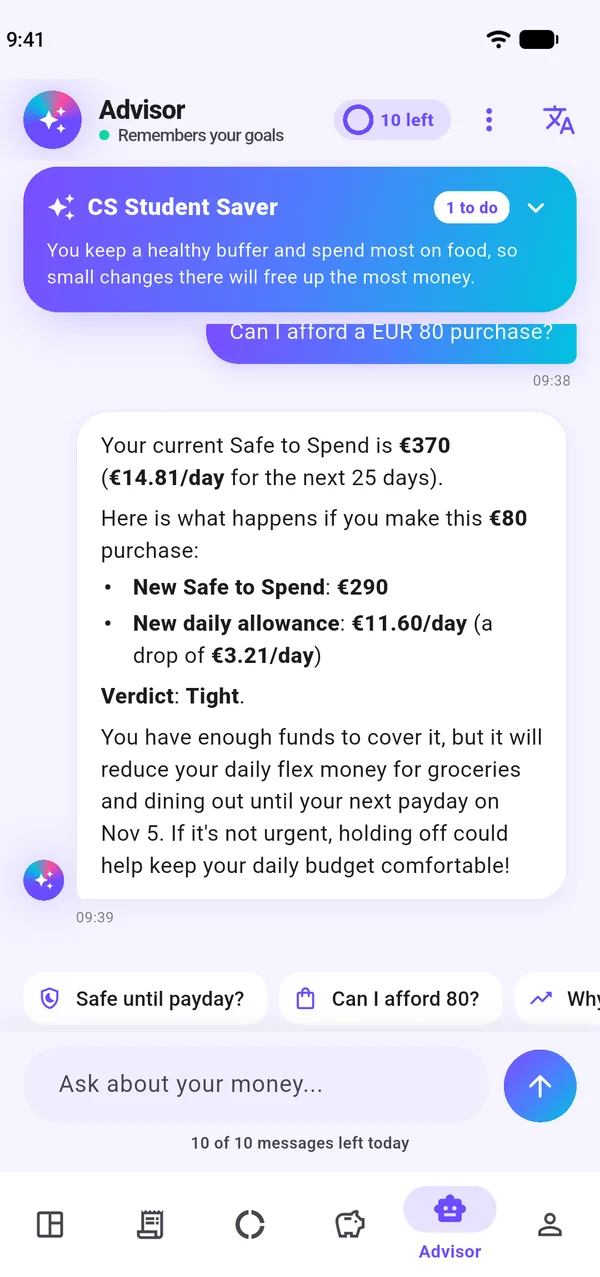 Budget Lover AI advisor screen